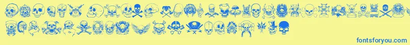 only skulls Font – Blue Fonts on Yellow Background