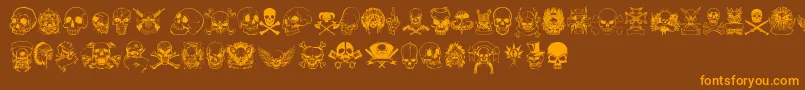 フォントonly skulls – オレンジ色の文字が茶色の背景にあります。