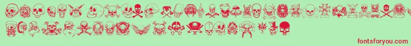 only skulls-Schriftart – Rote Schriften auf grünem Hintergrund