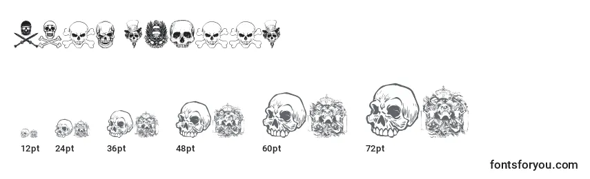 Only skulls-fontin koot