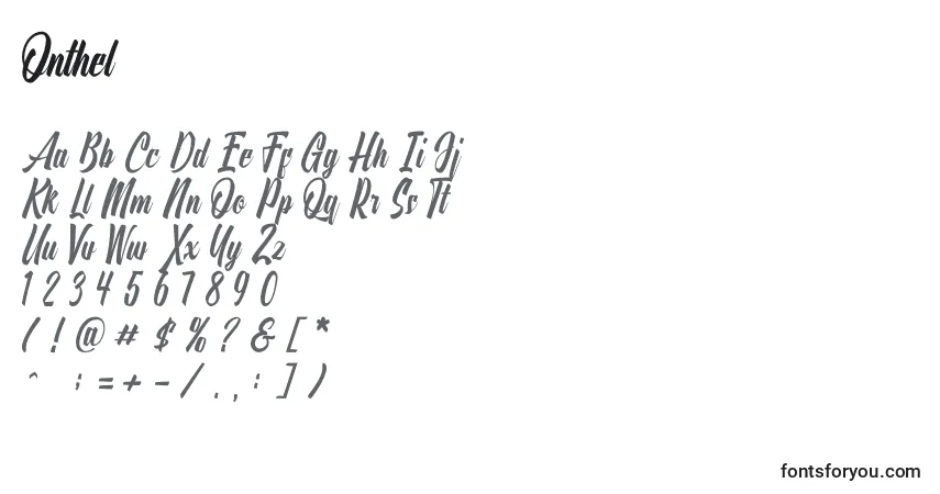 Schriftart Onthel – Alphabet, Zahlen, spezielle Symbole