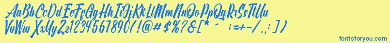 フォントOnthel – 青い文字が黄色の背景にあります。