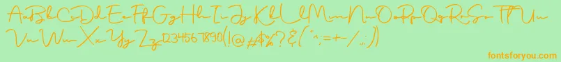 フォントOntohood – オレンジの文字が緑の背景にあります。