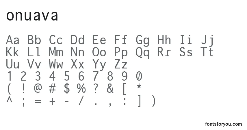 A fonte Onuava   (136141) – alfabeto, números, caracteres especiais