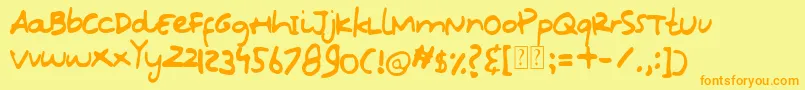 フォントOops Kidos Font – オレンジの文字が黄色の背景にあります。