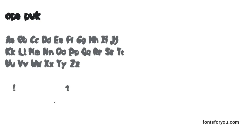 Czcionka Opa puk – alfabet, cyfry, specjalne znaki