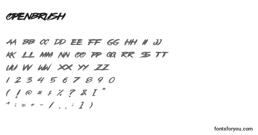 Czcionka OpenBrush – alfabet, cyfry, specjalne znaki