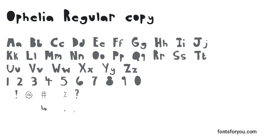 A fonte Ophelia Regular copy – alfabeto, números, caracteres especiais