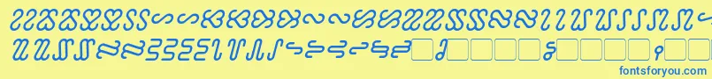 フォントOphidian Italic – 青い文字が黄色の背景にあります。