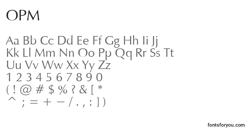 Czcionka OPM (136162) – alfabet, cyfry, specjalne znaki