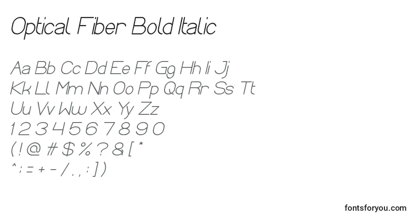 Schriftart Optical Fiber Bold Italic – Alphabet, Zahlen, spezielle Symbole