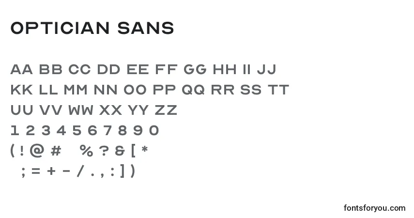 Schriftart Optician Sans – Alphabet, Zahlen, spezielle Symbole