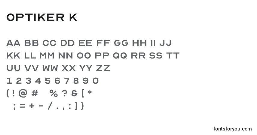 Шрифт Optiker K – алфавит, цифры, специальные символы