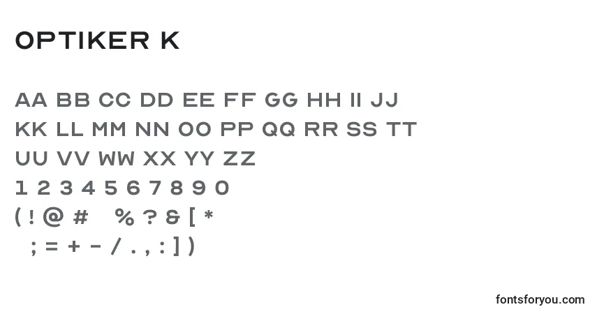 Шрифт Optiker K (136170) – алфавит, цифры, специальные символы