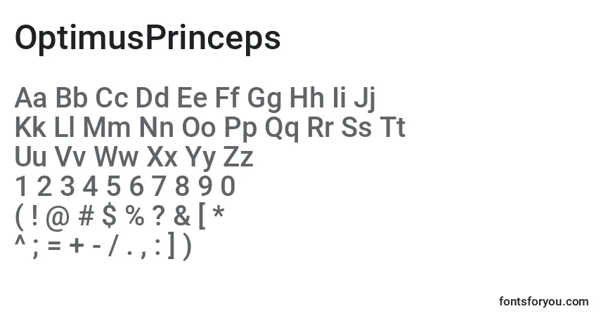 Schriftart OptimusPrinceps (136172) – Alphabet, Zahlen, spezielle Symbole