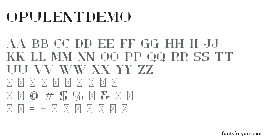 Шрифт OpulentDemo – алфавит, цифры, специальные символы