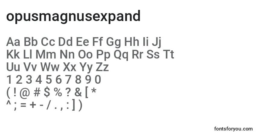 A fonte Opusmagnusexpand (136178) – alfabeto, números, caracteres especiais