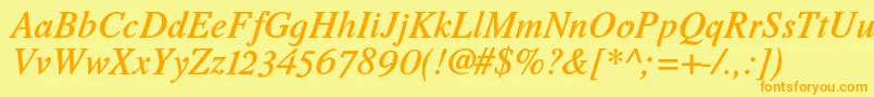 フォントRomandeadfstdDemibolditalic – オレンジの文字が黄色の背景にあります。
