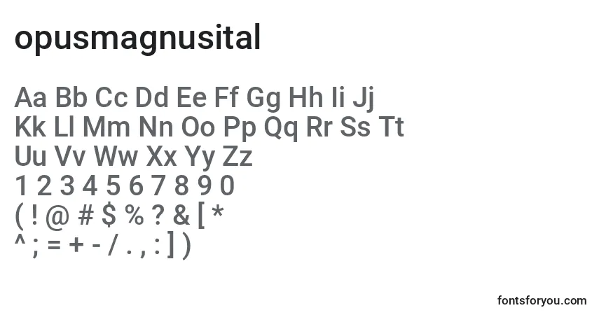A fonte Opusmagnusital (136180) – alfabeto, números, caracteres especiais