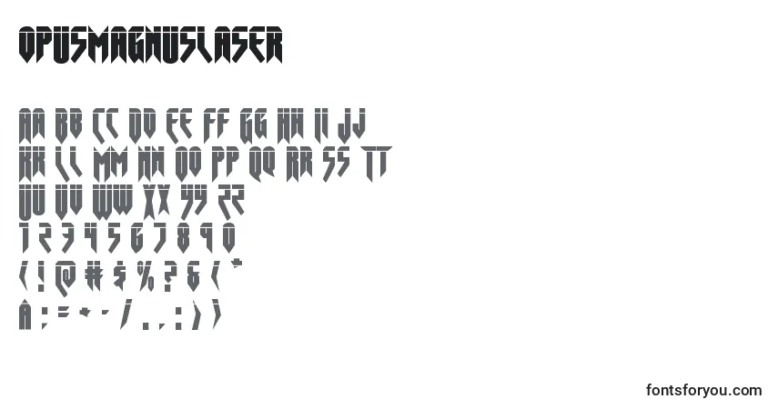 Opusmagnuslaser (136181)-fontti – aakkoset, numerot, erikoismerkit