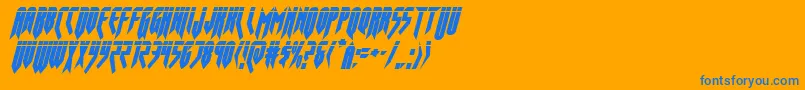 フォントopusmagnuslasercondital – オレンジの背景に青い文字