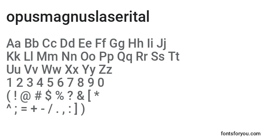 A fonte Opusmagnuslaserital (136184) – alfabeto, números, caracteres especiais