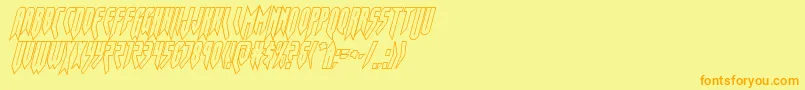 フォントopusmagnusoutcondital – オレンジの文字が黄色の背景にあります。