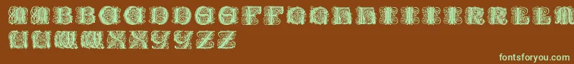 フォントPaulusfranckinitialen – 緑色の文字が茶色の背景にあります。