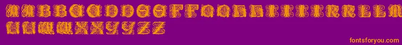 Paulusfranckinitialen-Schriftart – Orangefarbene Schriften auf violettem Hintergrund