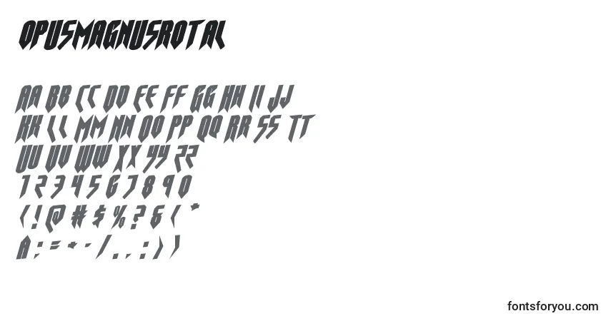 A fonte Opusmagnusrotal (136190) – alfabeto, números, caracteres especiais