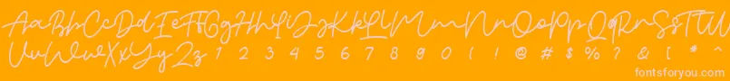 orabelle-Schriftart – Rosa Schriften auf orangefarbenem Hintergrund