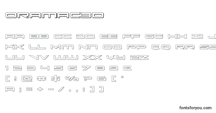A fonte Oramac3d – alfabeto, números, caracteres especiais