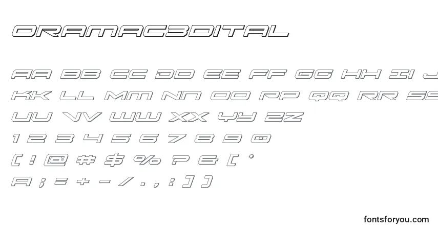 Czcionka Oramac3dital – alfabet, cyfry, specjalne znaki