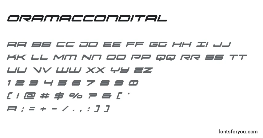 Schriftart Oramaccondital – Alphabet, Zahlen, spezielle Symbole