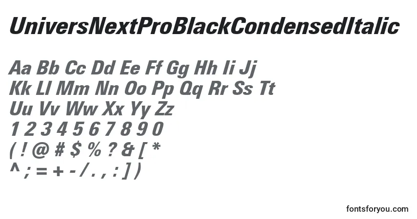 UniversNextProBlackCondensedItalic Font – alphabet, numbers, special characters