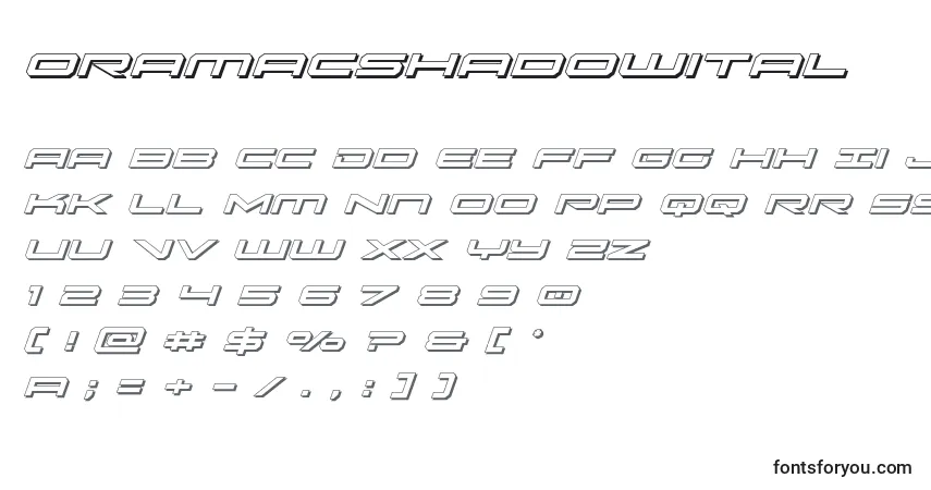 Czcionka Oramacshadowital – alfabet, cyfry, specjalne znaki