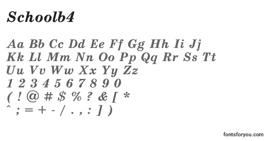 Czcionka Schoolb4 – alfabet, cyfry, specjalne znaki