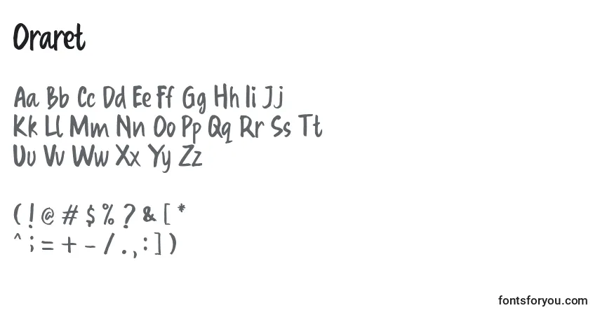 Шрифт Oraret (136226) – алфавит, цифры, специальные символы