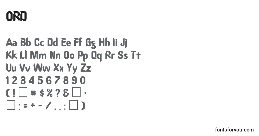 A fonte ORD      (136234) – alfabeto, números, caracteres especiais