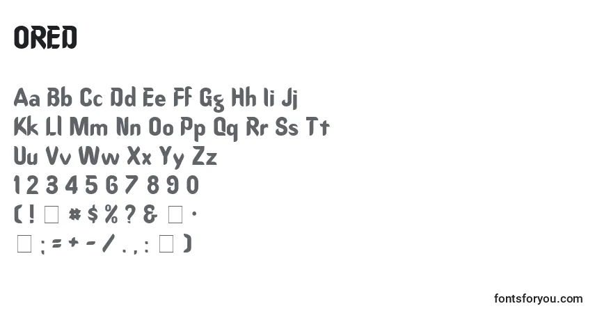 Czcionka ORED     (136238) – alfabet, cyfry, specjalne znaki