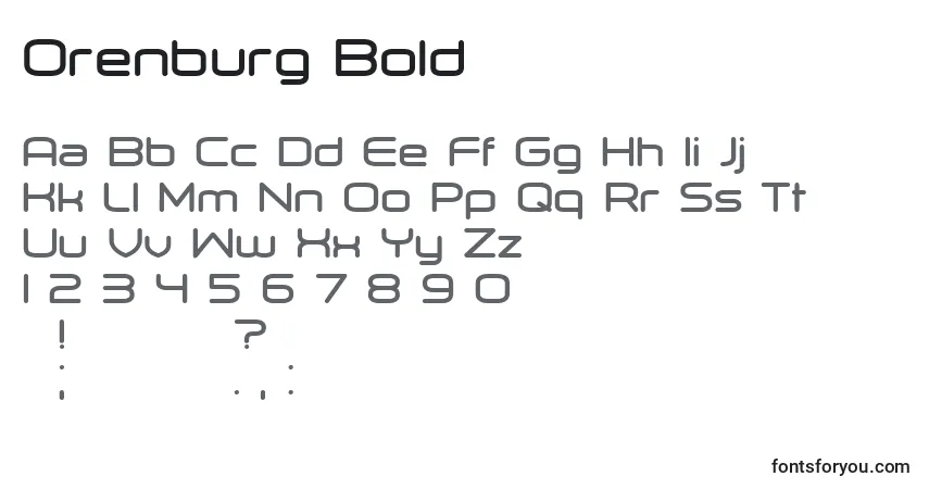 Schriftart Orenburg Bold – Alphabet, Zahlen, spezielle Symbole