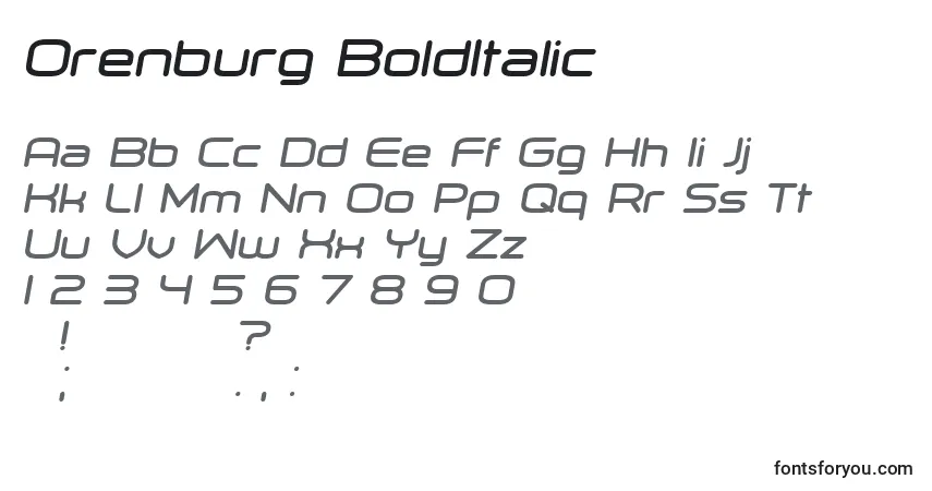 Czcionka Orenburg BoldItalic – alfabet, cyfry, specjalne znaki