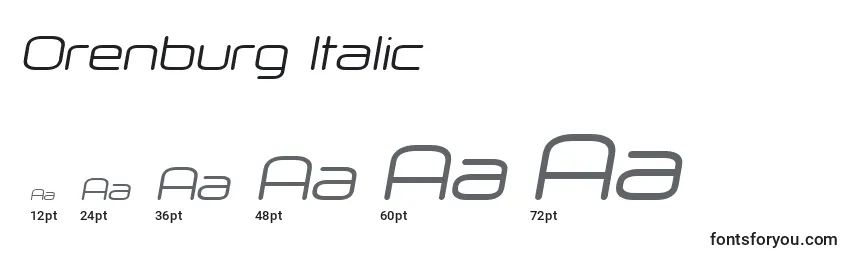 Размеры шрифта Orenburg Italic