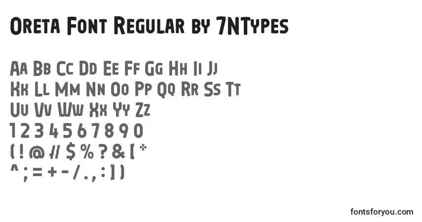 A fonte Oreta Font Regular by 7NTypes – alfabeto, números, caracteres especiais