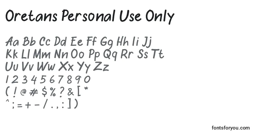 Schriftart Oretans Personal Use Only – Alphabet, Zahlen, spezielle Symbole