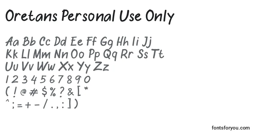 Czcionka Oretans Personal Use Only (136247) – alfabet, cyfry, specjalne znaki