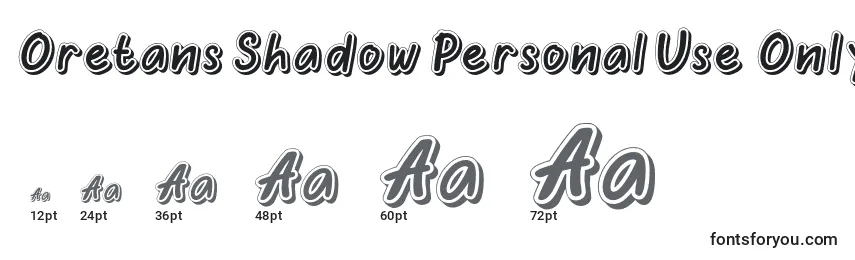 Размеры шрифта Oretans Shadow Personal Use Only