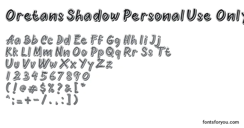 Czcionka Oretans Shadow Personal Use Only (136249) – alfabet, cyfry, specjalne znaki