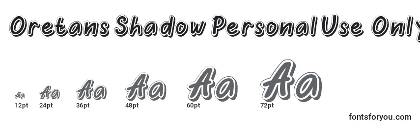 Размеры шрифта Oretans Shadow Personal Use Only (136249)