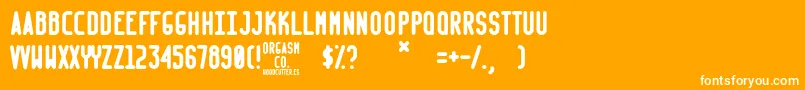 Orgasm Co -Schriftart – Weiße Schriften auf orangefarbenem Hintergrund